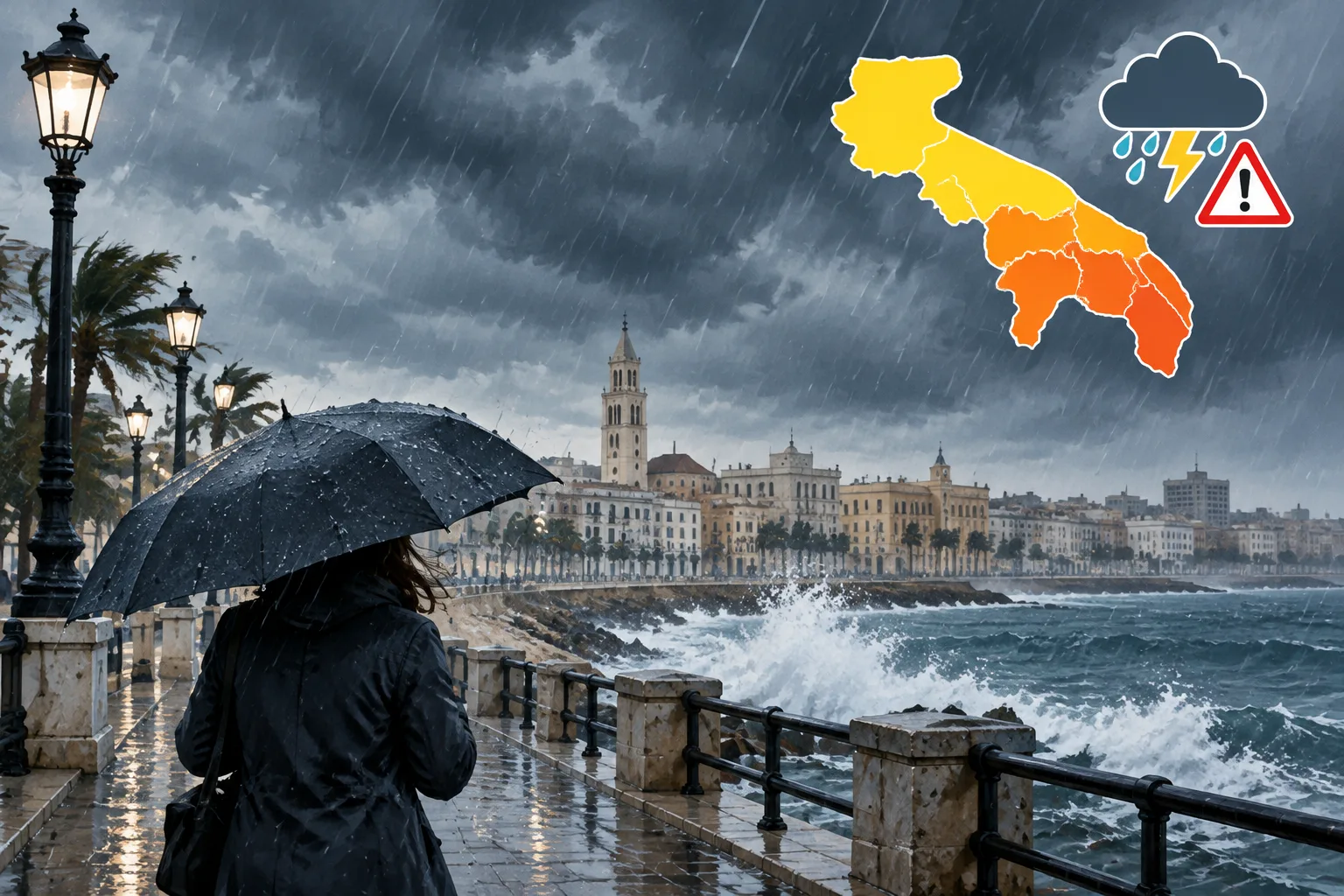 Allerta meteo a Bari: Protezione Civile estende il rischio di pioggia per sabato 10 ottobre