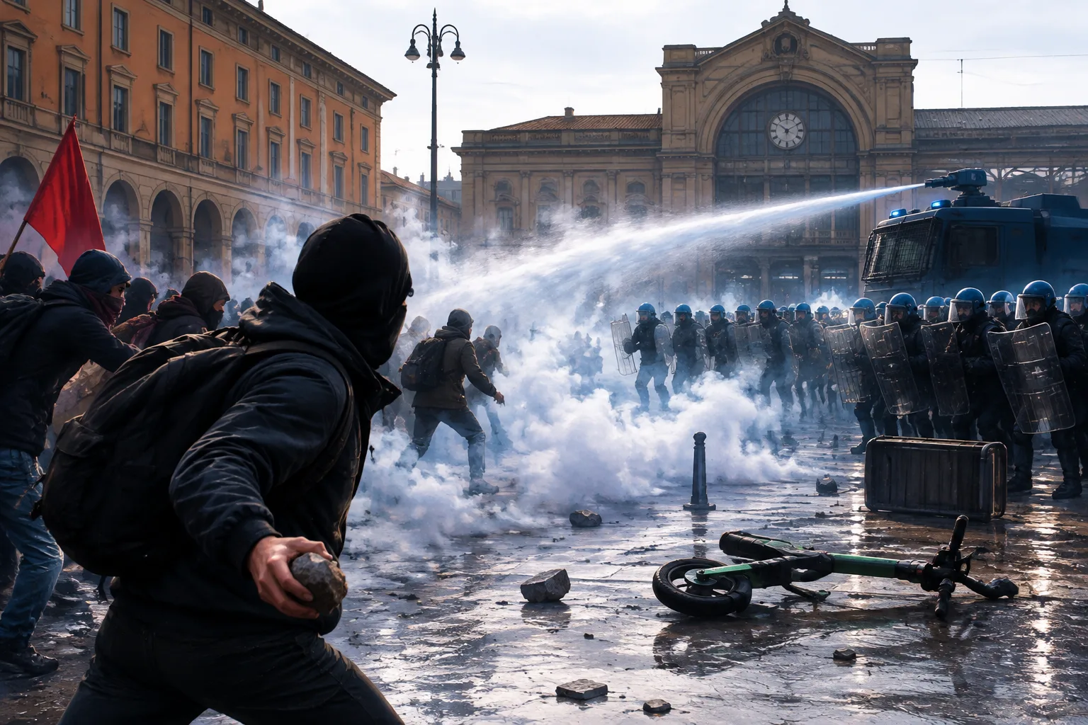 Guerriglia urbana a Bologna: scontri davanti alla stazione e in centro il 17 ottobre