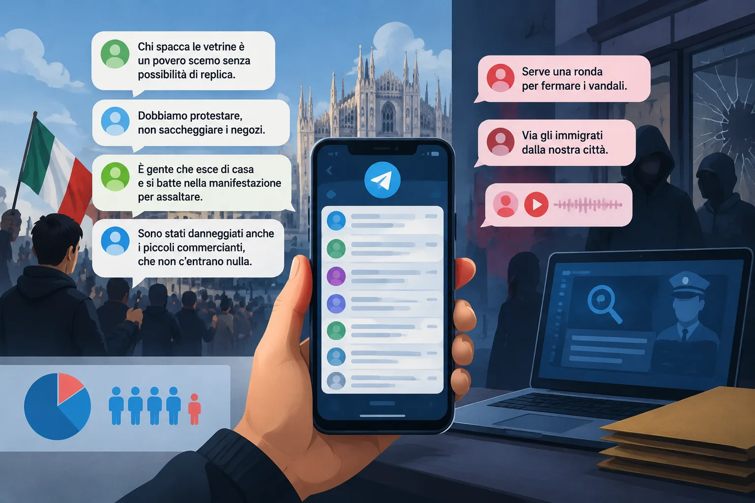 Chat di 'Italia in Piazza': la maggioranza condanna i danneggiamenti, una minoranza giovanissima li giustifica