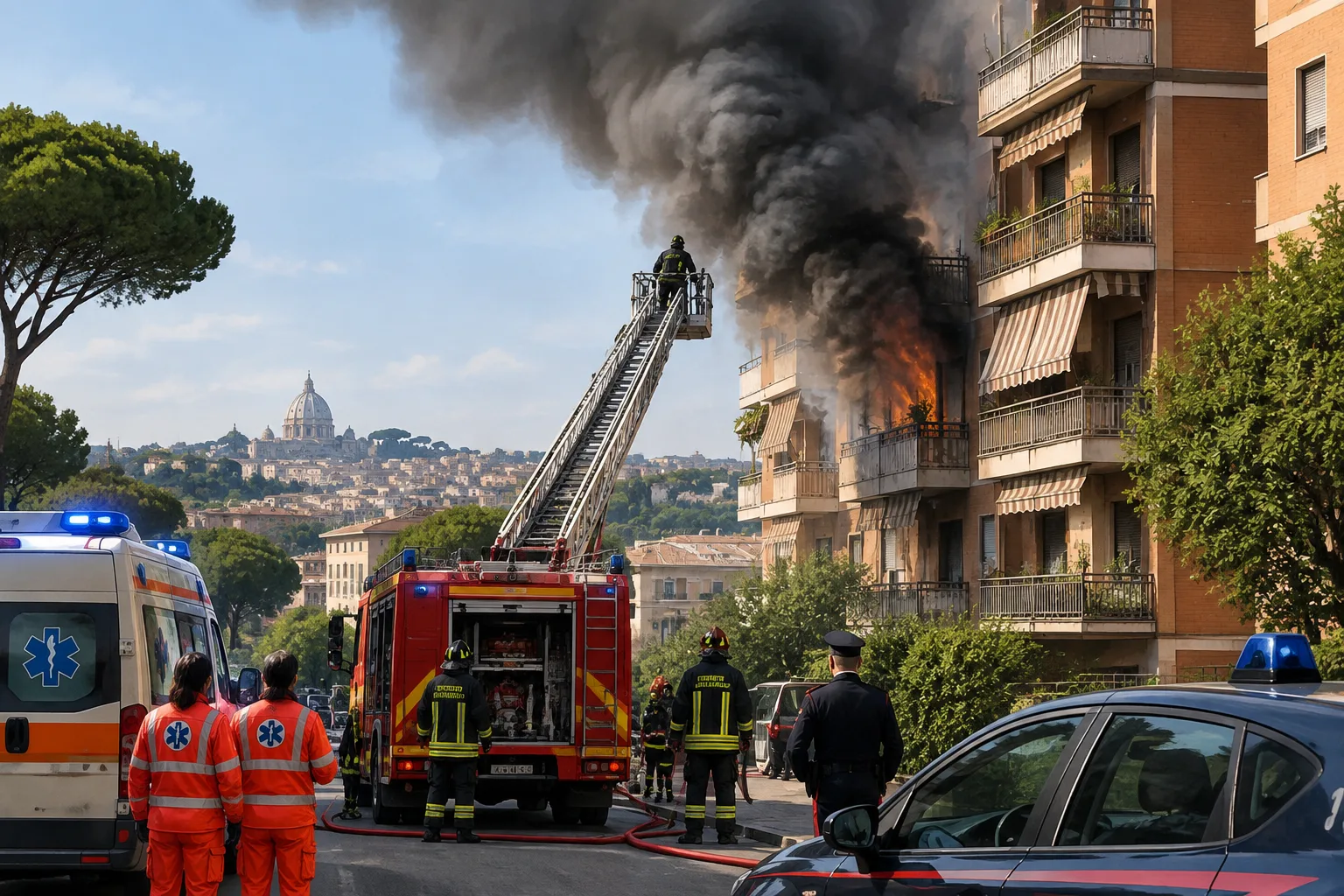 Incendio in un appartamento a Bravetta: tre feriti e fitta colonna di fumo