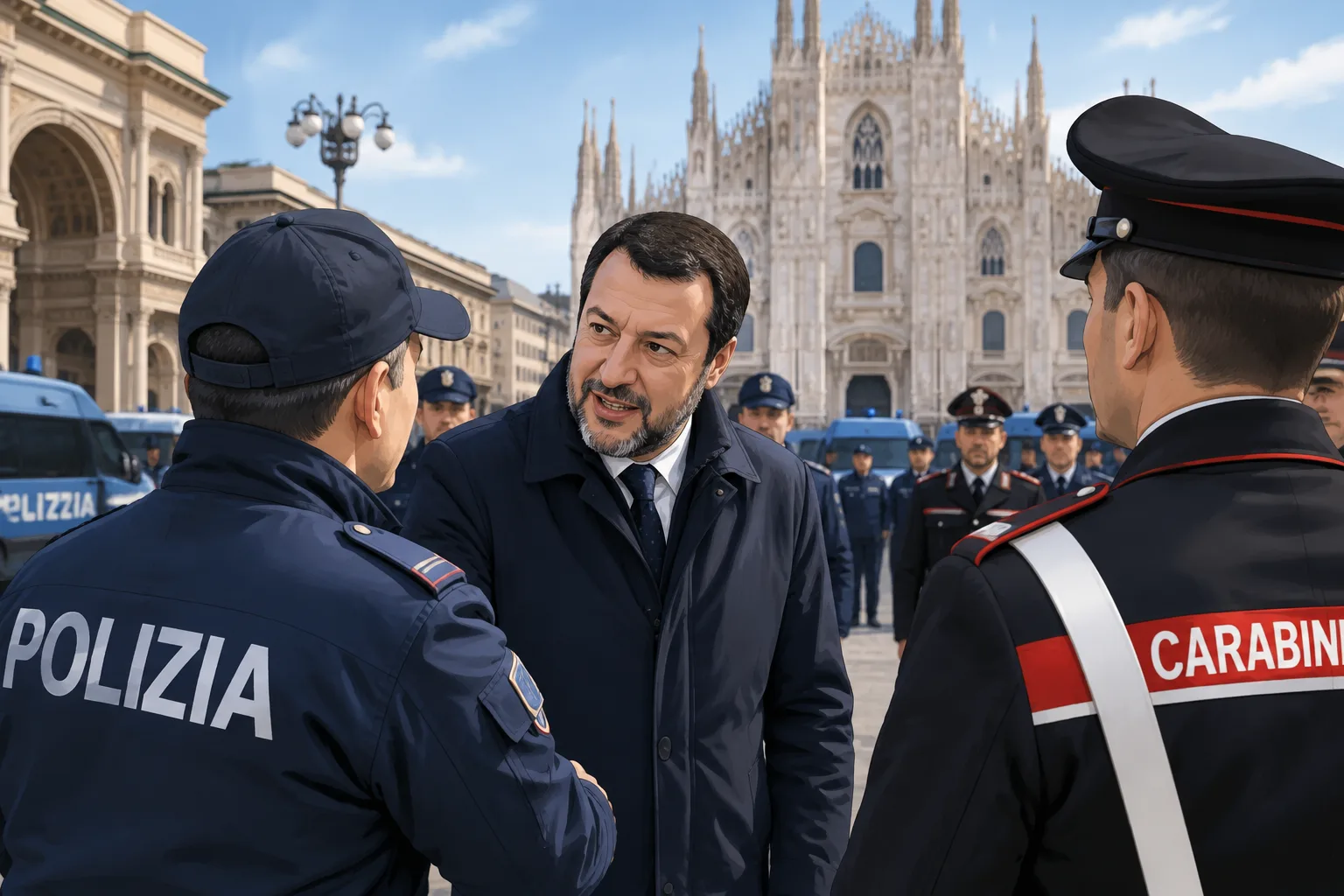 Salvini a sorpresa al presidio di piazza Duomo: ringraziamenti a polizia e carabinieri