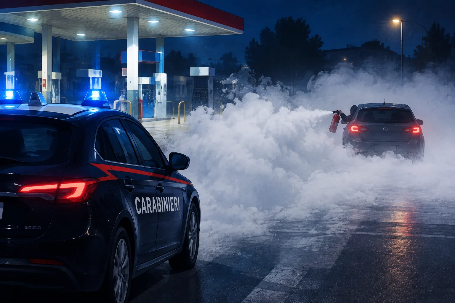 Inseguimento a Corticella: fuggono dopo un furto, carabinieri costretti a fermarsi per la schiuma di un estintore