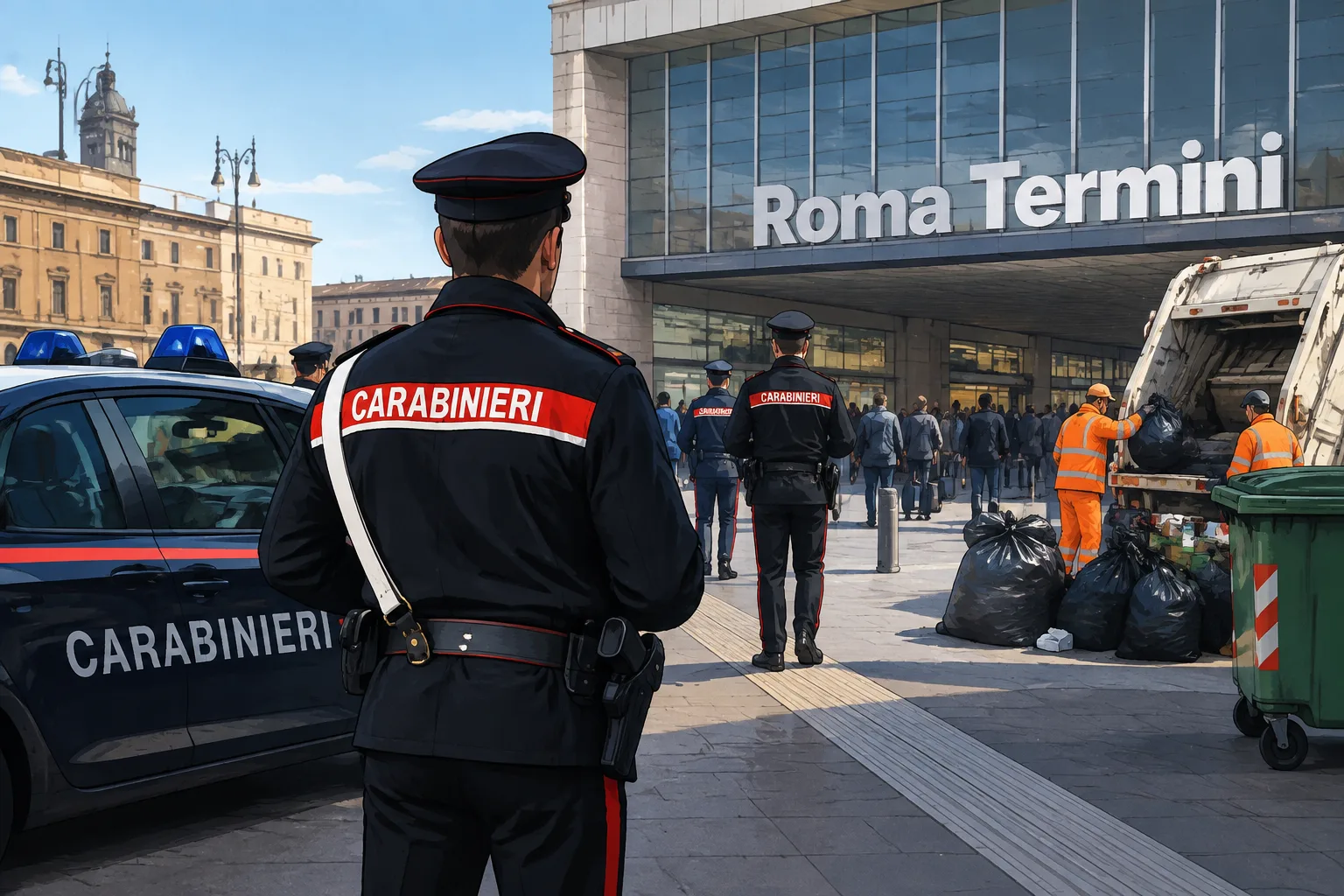 Controlli a Termini: blitz dei carabinieri con otto arresti e rimozione di rifiuti