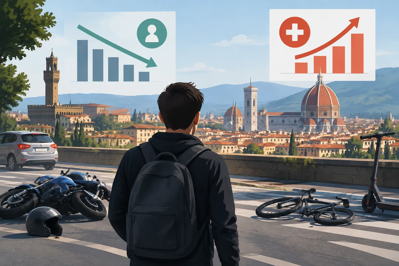 Rapporto ACI‑Istat 2025: calano le vittime in provincia, a Firenze aumentano sinistri e feriti