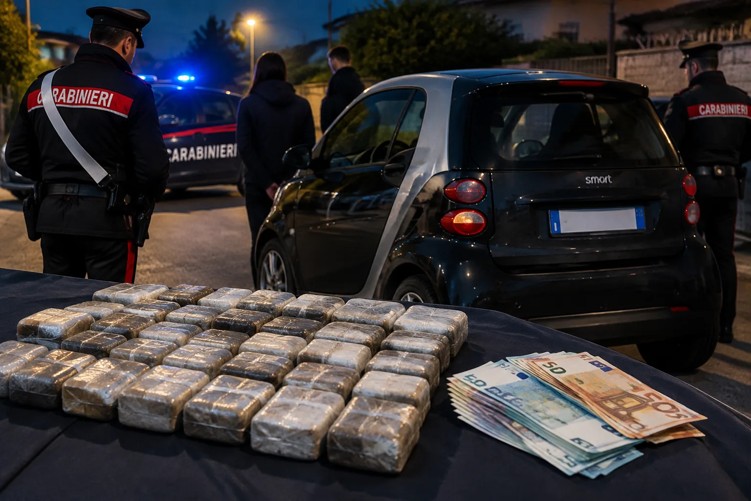 Cinque chili di droga trovati in una Smart a Tor San Lorenzo: un arresto, una donna ai domiciliari