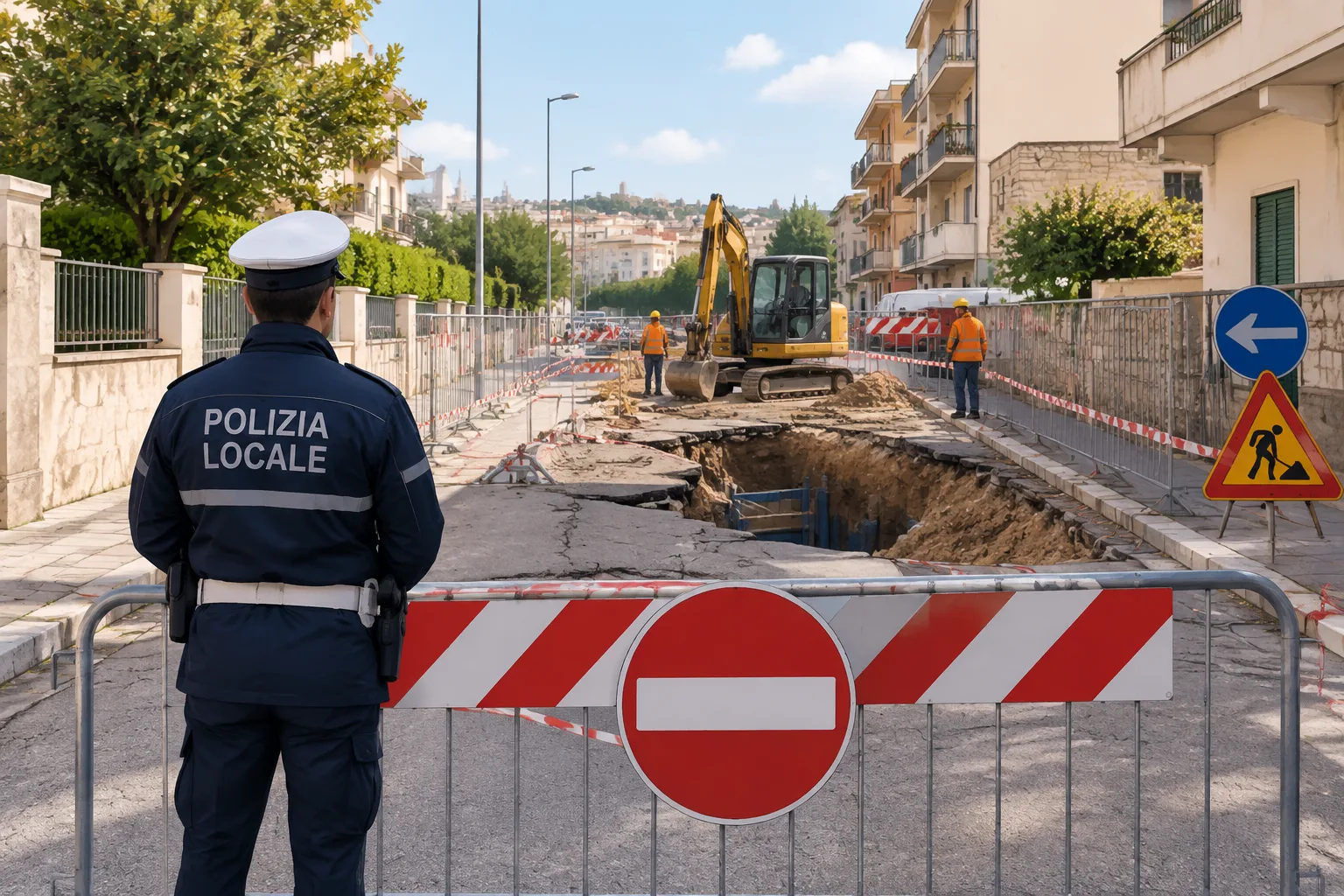 Cedimento dell'asfalto in via De Candia: strada chiusa a Ceglie per i lavori alla fogna bianca