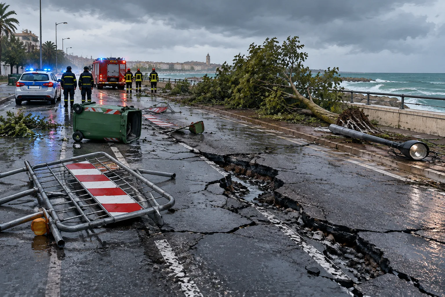 Bari conta i danni del nubifragio: asfalto spaccato sul lungomare di San Giorgio e alberi caduti a Torre a Mare