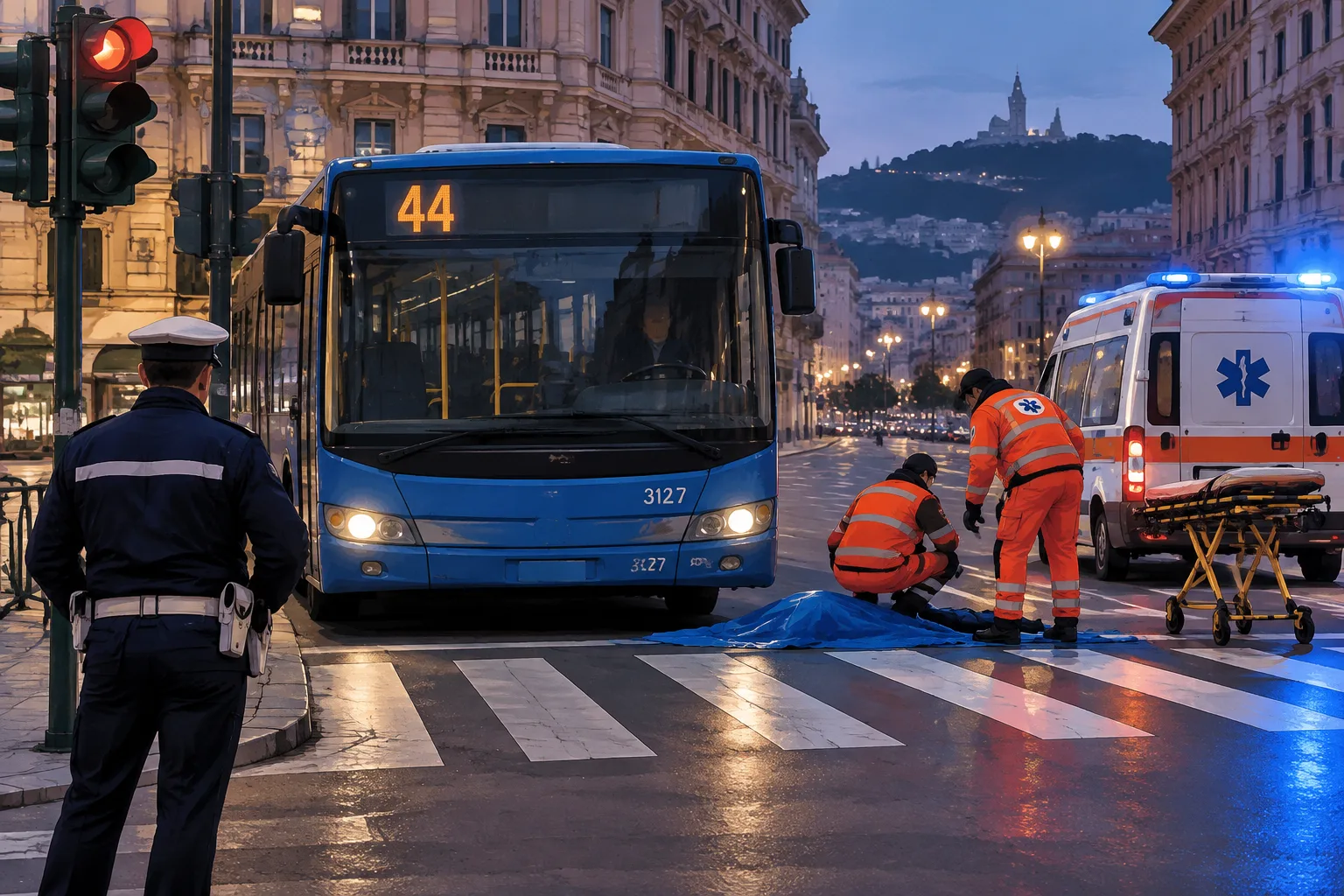 Investito da un bus in via XX Settembre: 67enne ricoverato in codice rosso al San Martino