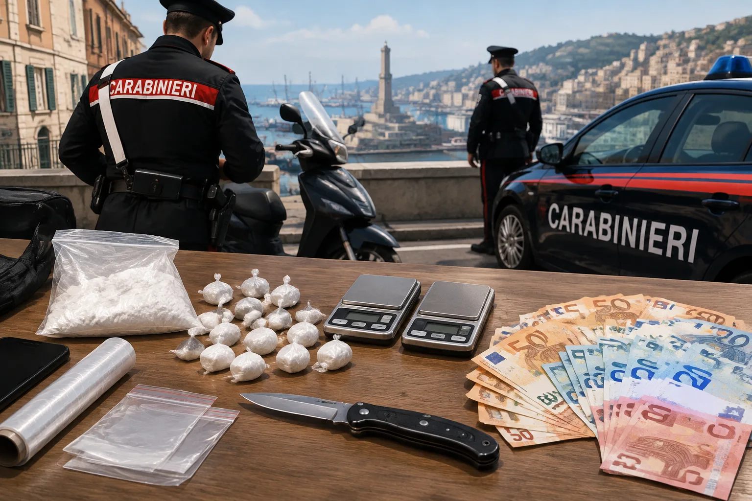 Fermato in scooter a Genova, in casa aveva cocaina e quasi 3.000 euro: arrestato 36enne