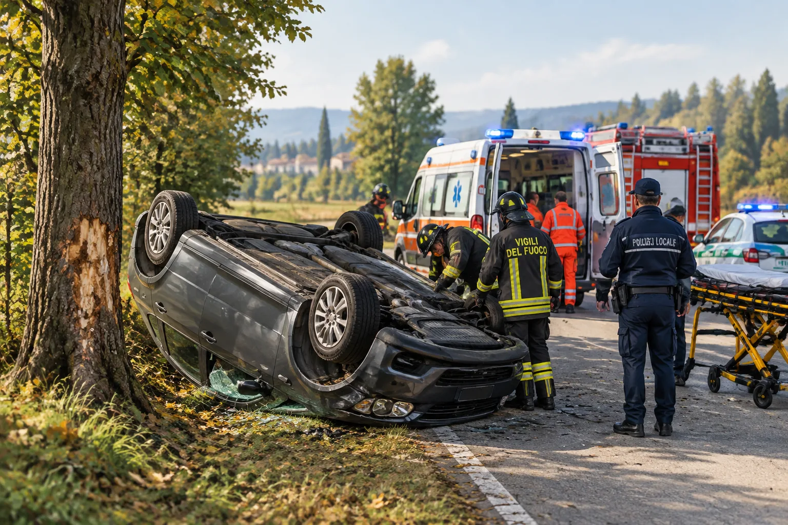 Montichiari: veicolo urta un albero e si ribalta, 42enne trasferito al Civile