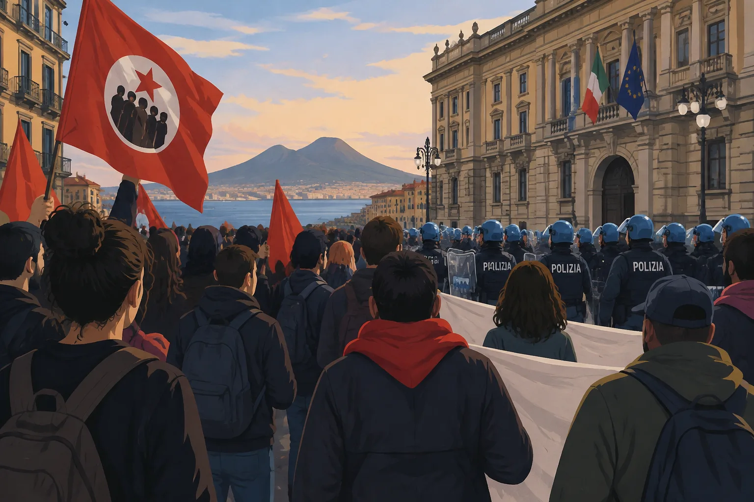 Tensione a Napoli: corteo contro il carovita bloccato in piazza Municipio