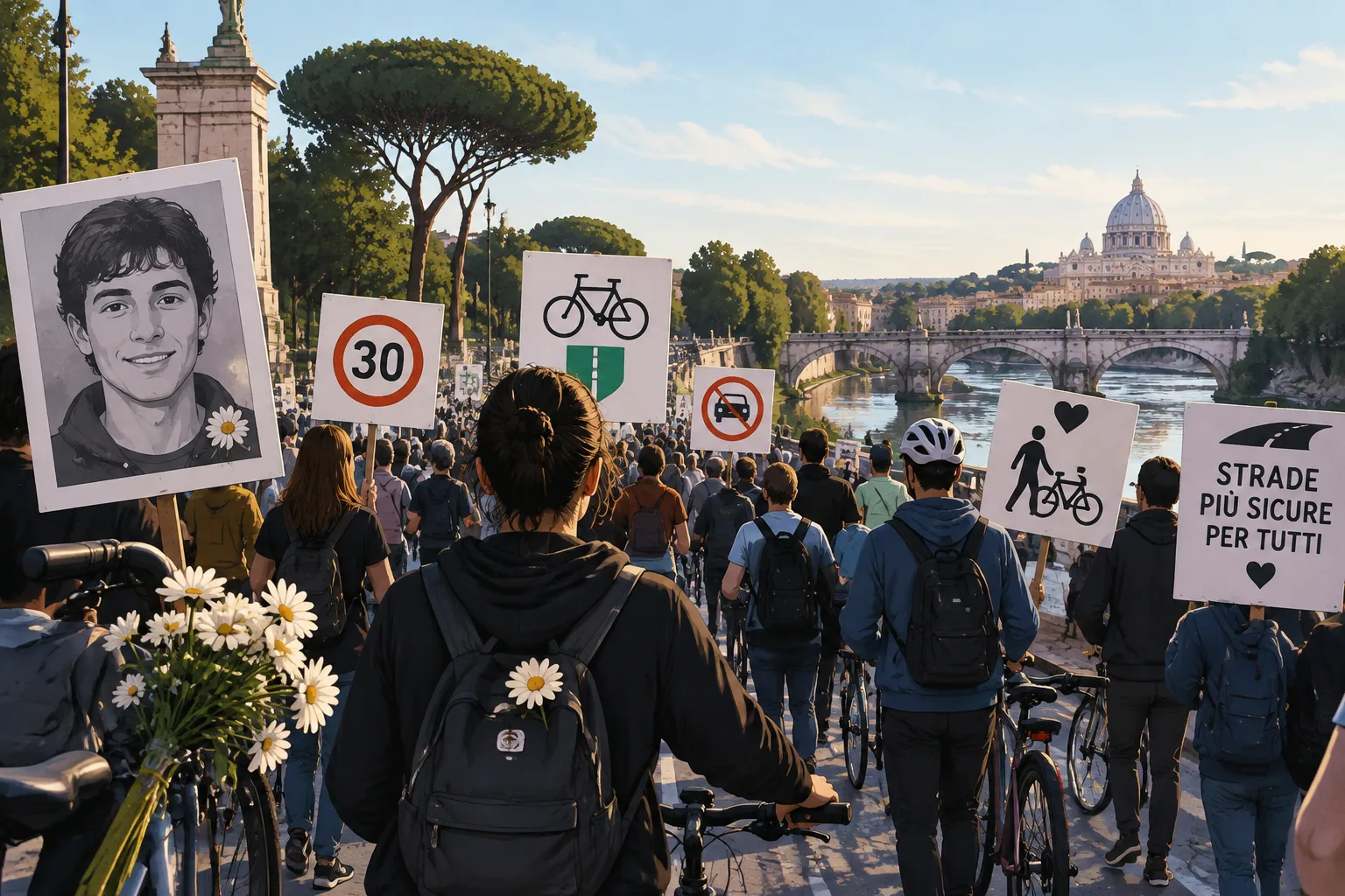 Pedalata per ricordare Mattia Liguori: da Piazzale Flaminio a Ponte Milvio la richiesta di strade più sicure