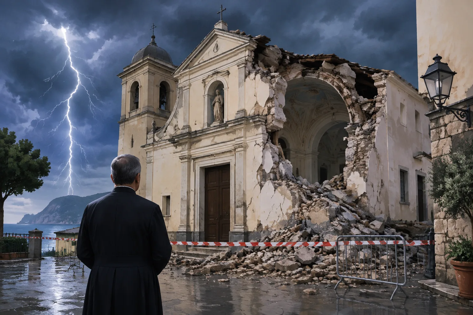 Crollo alla chiesa di San Gaetano a Forio dopo una tempesta di fulmini