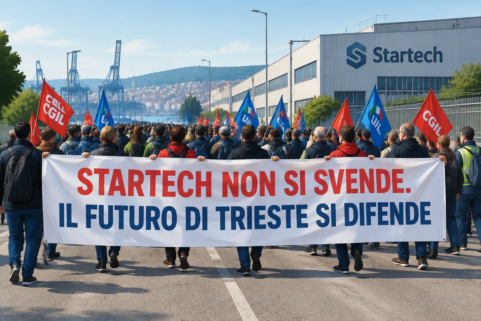Circa 300 lavoratori della Startech in corteo nella zona industriale di Trieste