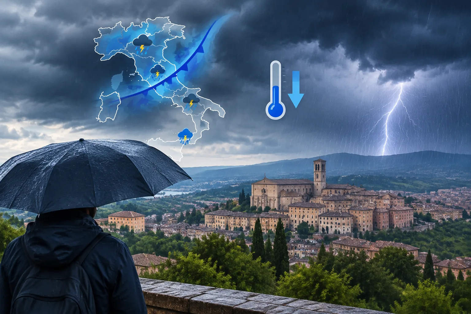 Perturbazione atlantica in arrivo: rischio temporali e calo delle temperature anche nella provincia di Perugia