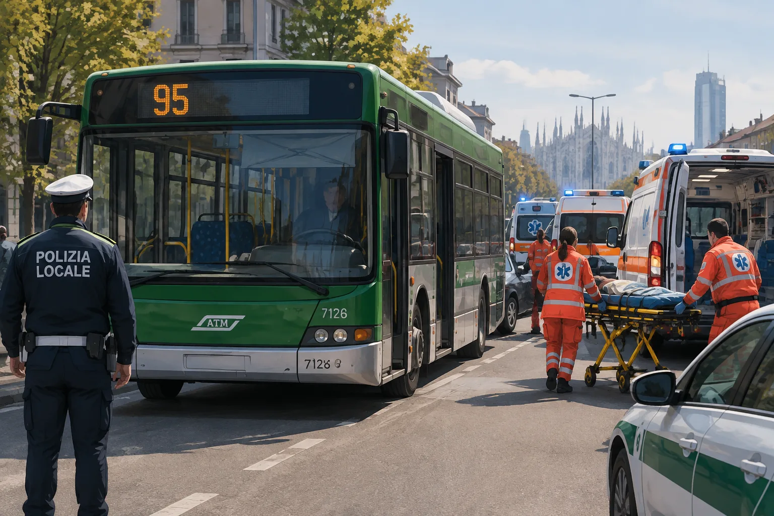 Bus della linea 95 frena bruscamente a Milano: nove passeggeri portati in ospedale