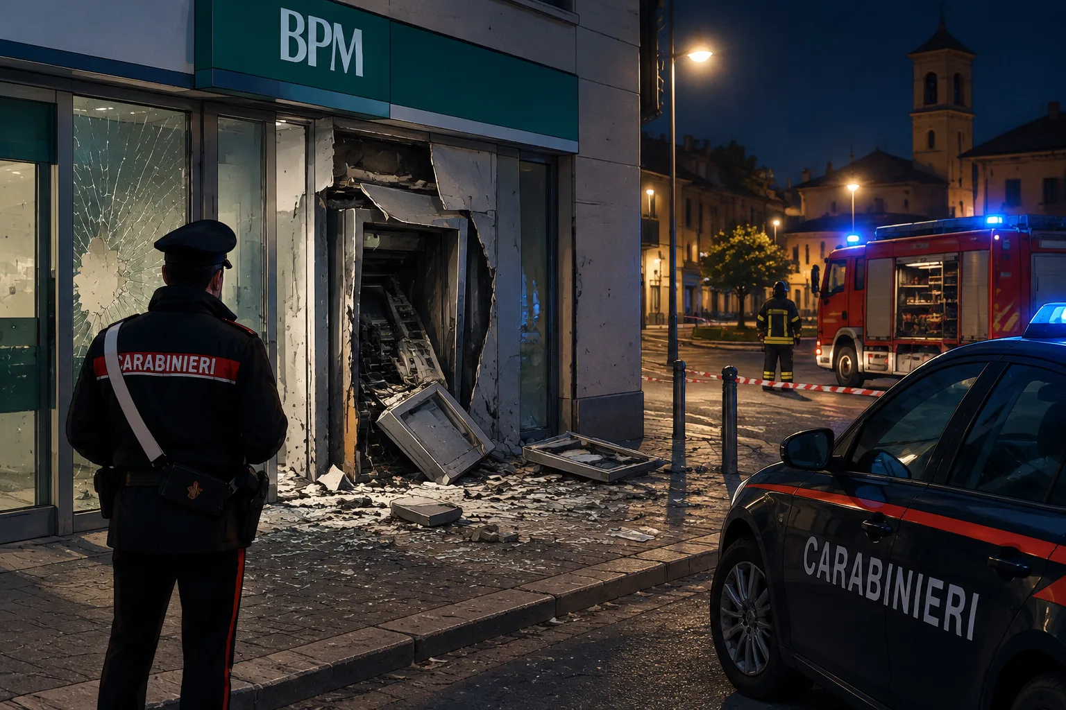 Esplosione nella notte a Vignate: danneggiato il bancomat Bpm in piazza Roma, nessun ferito