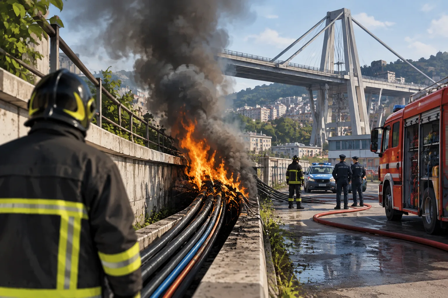 Incendio ai cavi della fibra sotto il ponte San Giorgio: la Procura ipotizza finalità terroristiche