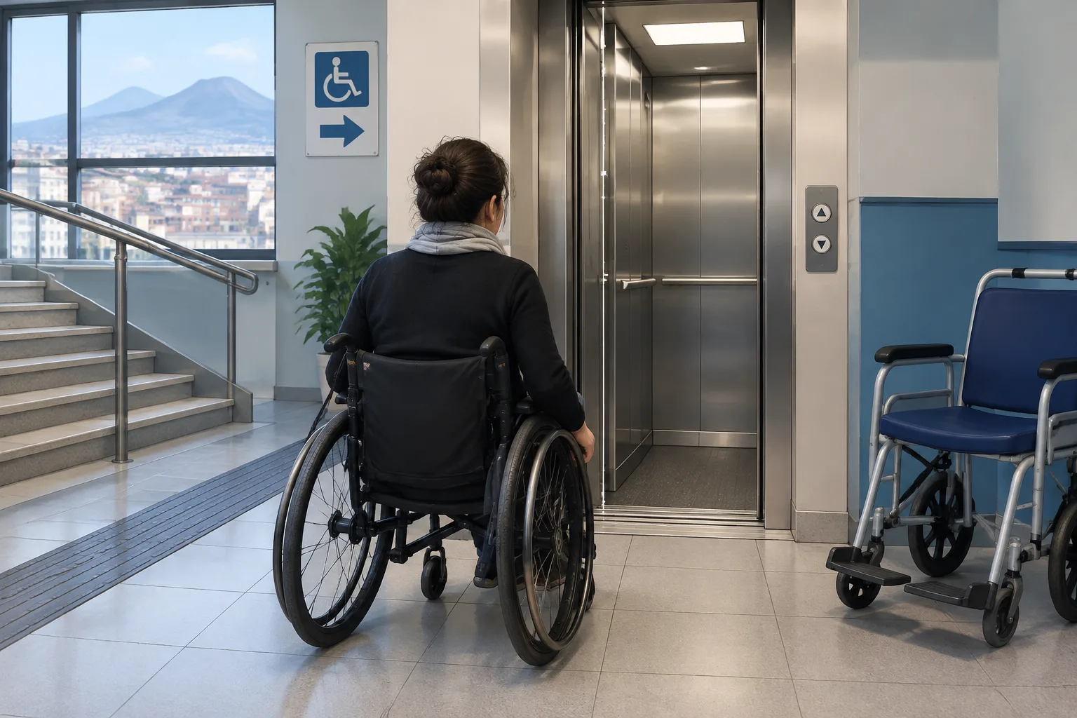 Ascensore del Distretto 33 a Napoli non accessibile: paziente tetraplegica costretta a usare una carrozzina dell'Asl