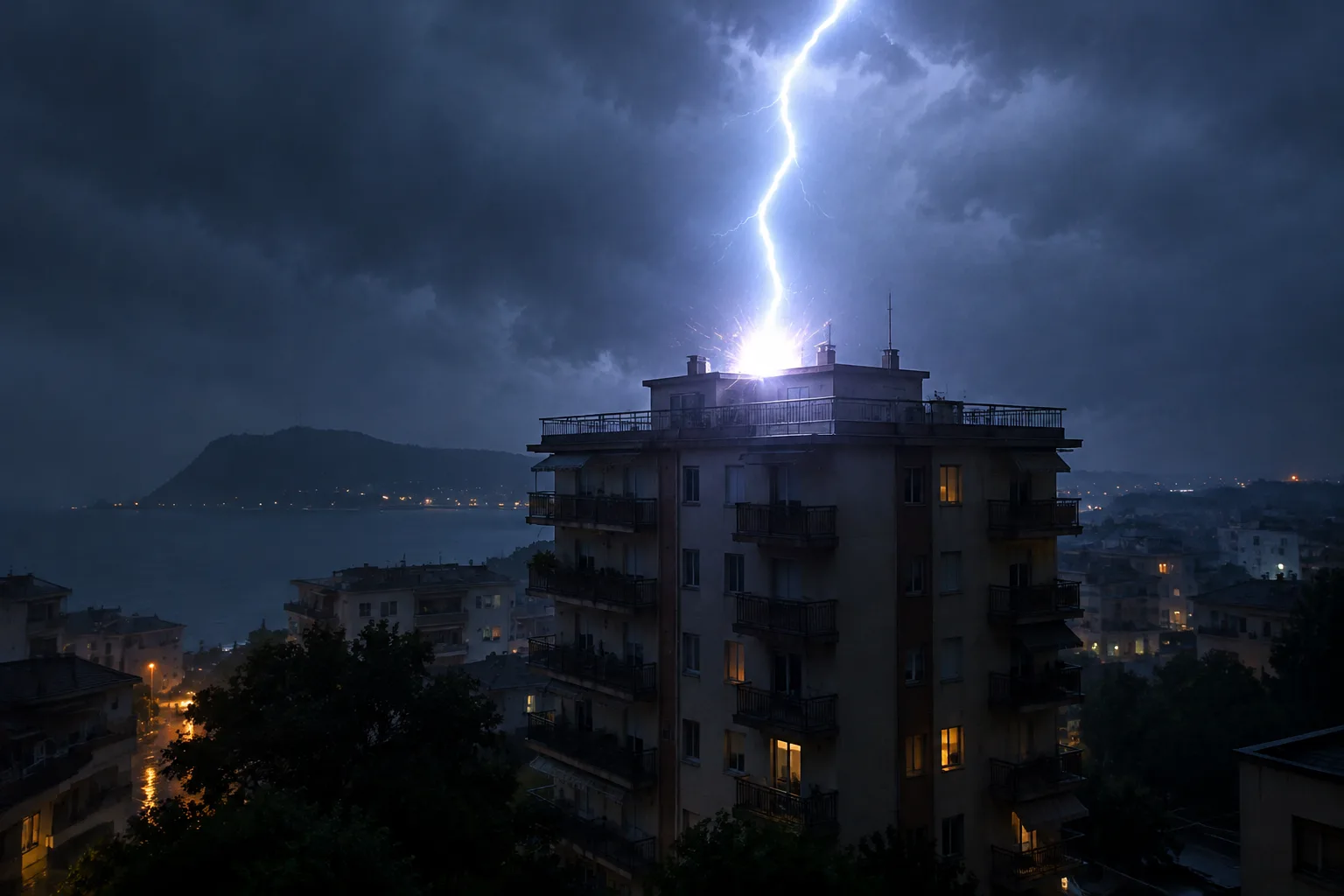 Fulmine colpisce un palazzo a Pozzuoli: il video della telecamera condominiale