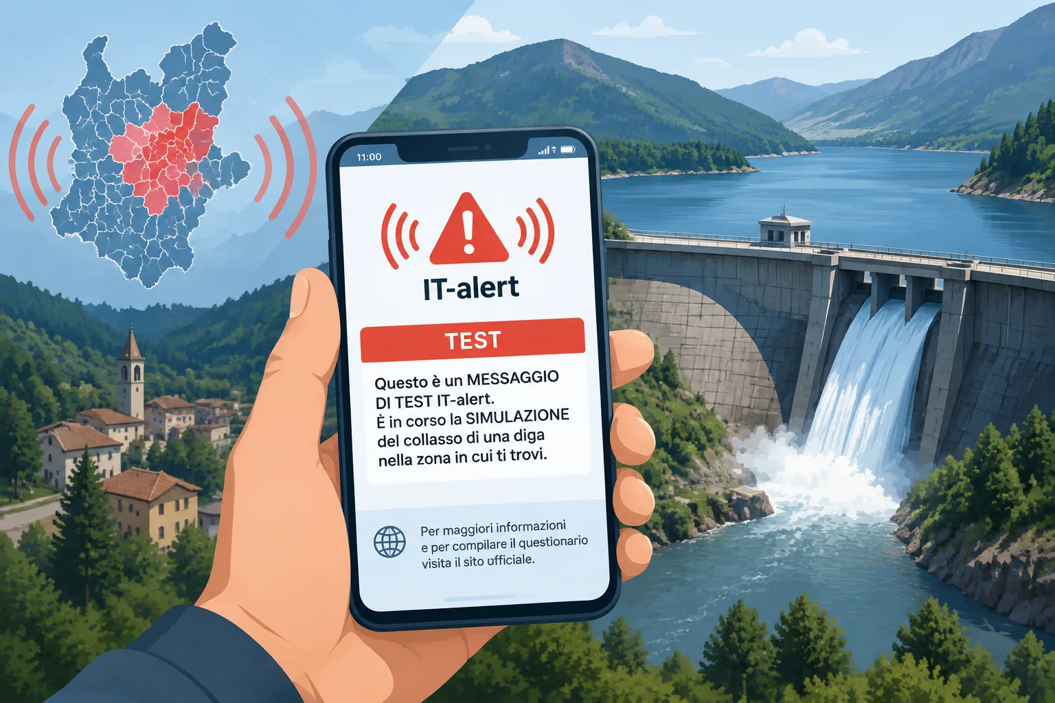 Simulazione IT-alert martedì 13 ottobre: test sul cedimento della diga coinvolge 22 Comuni del bresciano