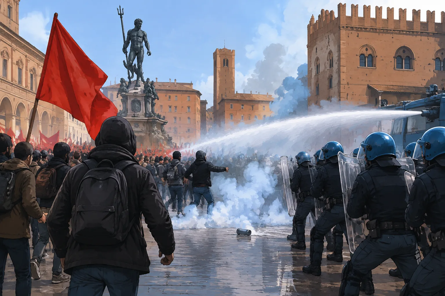 Manifestazione a Bologna, corteo di circa 2.000 persone: momenti di tensione e uso di idranti e lacrimogeni