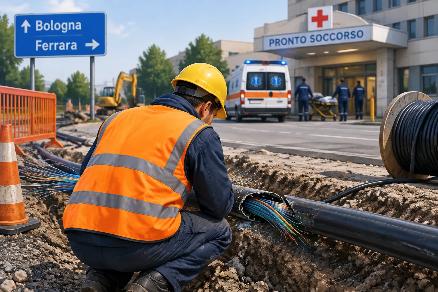 Cavo della fibra danneggiato in cantiere: disagi al pronto soccorso di San Giovanni in Persiceto