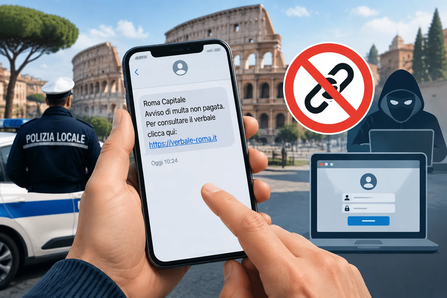 Sms-truffa a Roma, falsi avvisi di multa con link a siti clonati