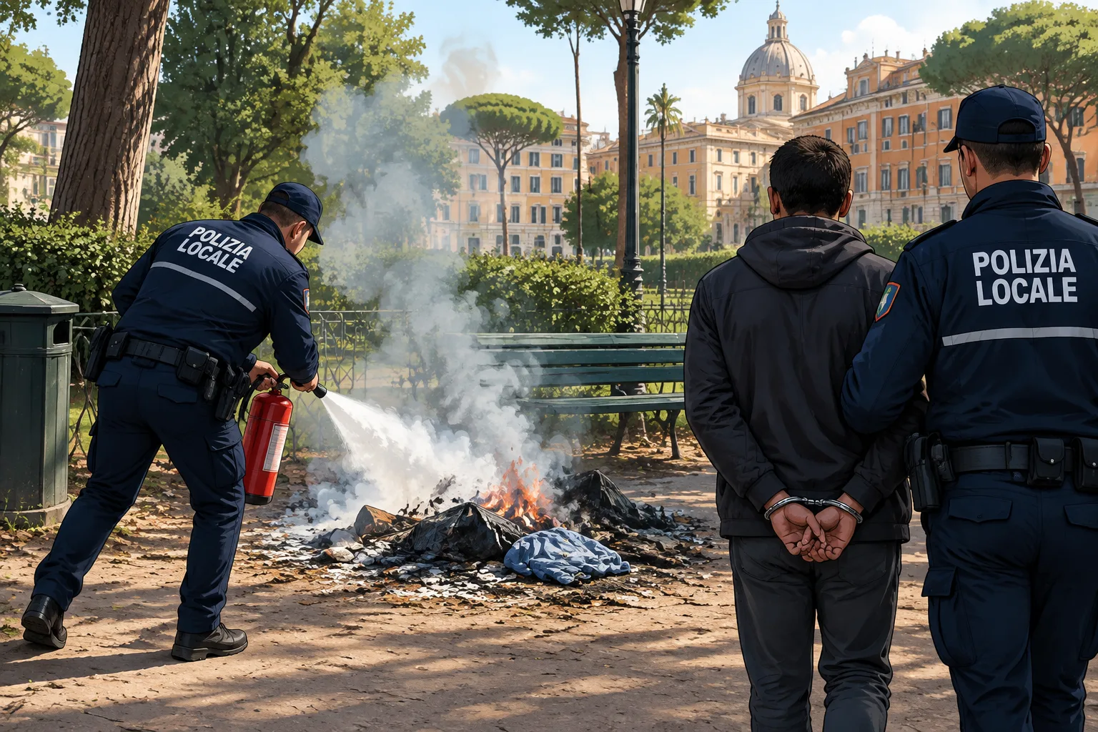Incendio nei giardini di piazza Vittorio: denunciato un uomo di 38 anni