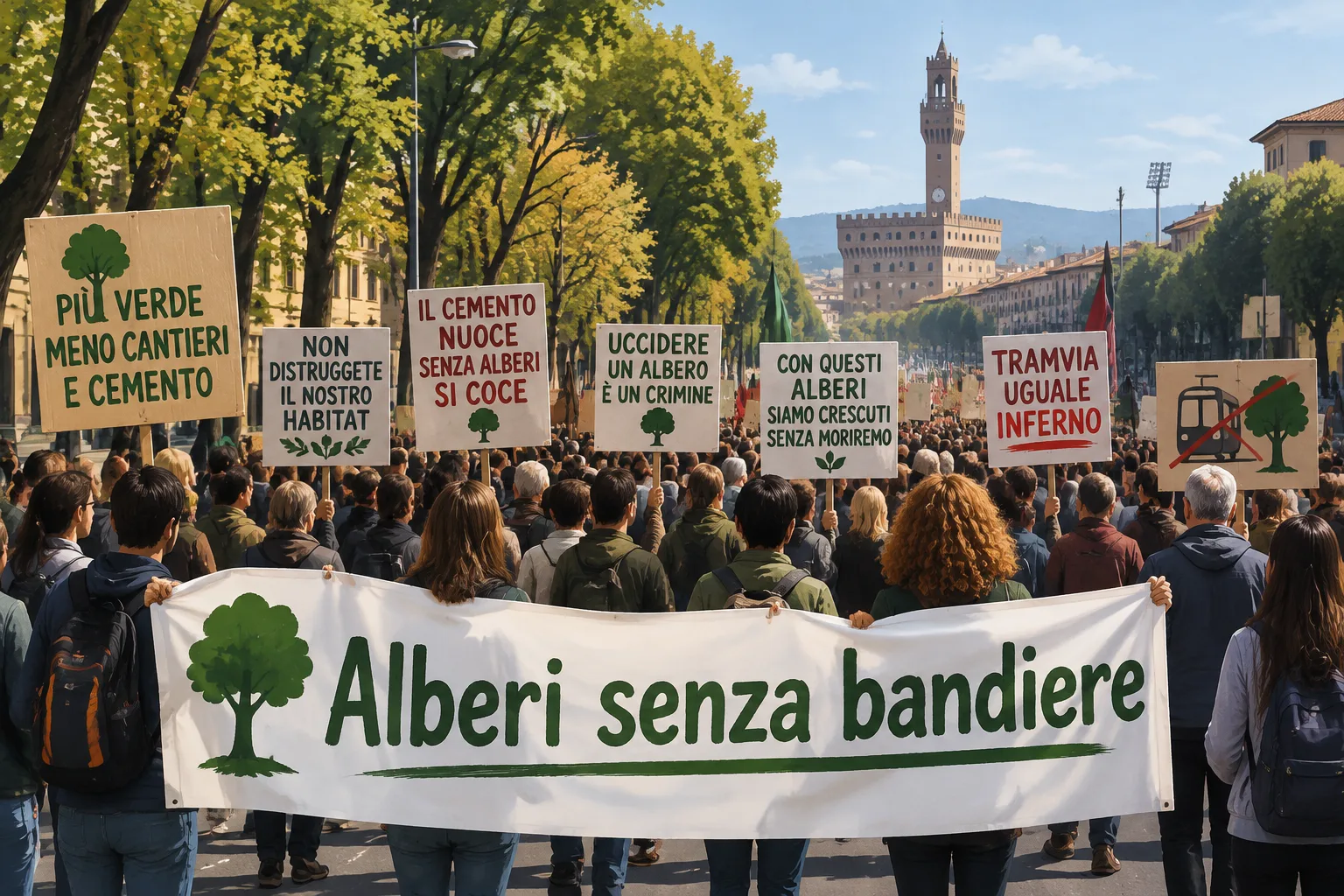 Campo di Marte: migliaia in corteo contro il tracciato della tramvia 3.2.2