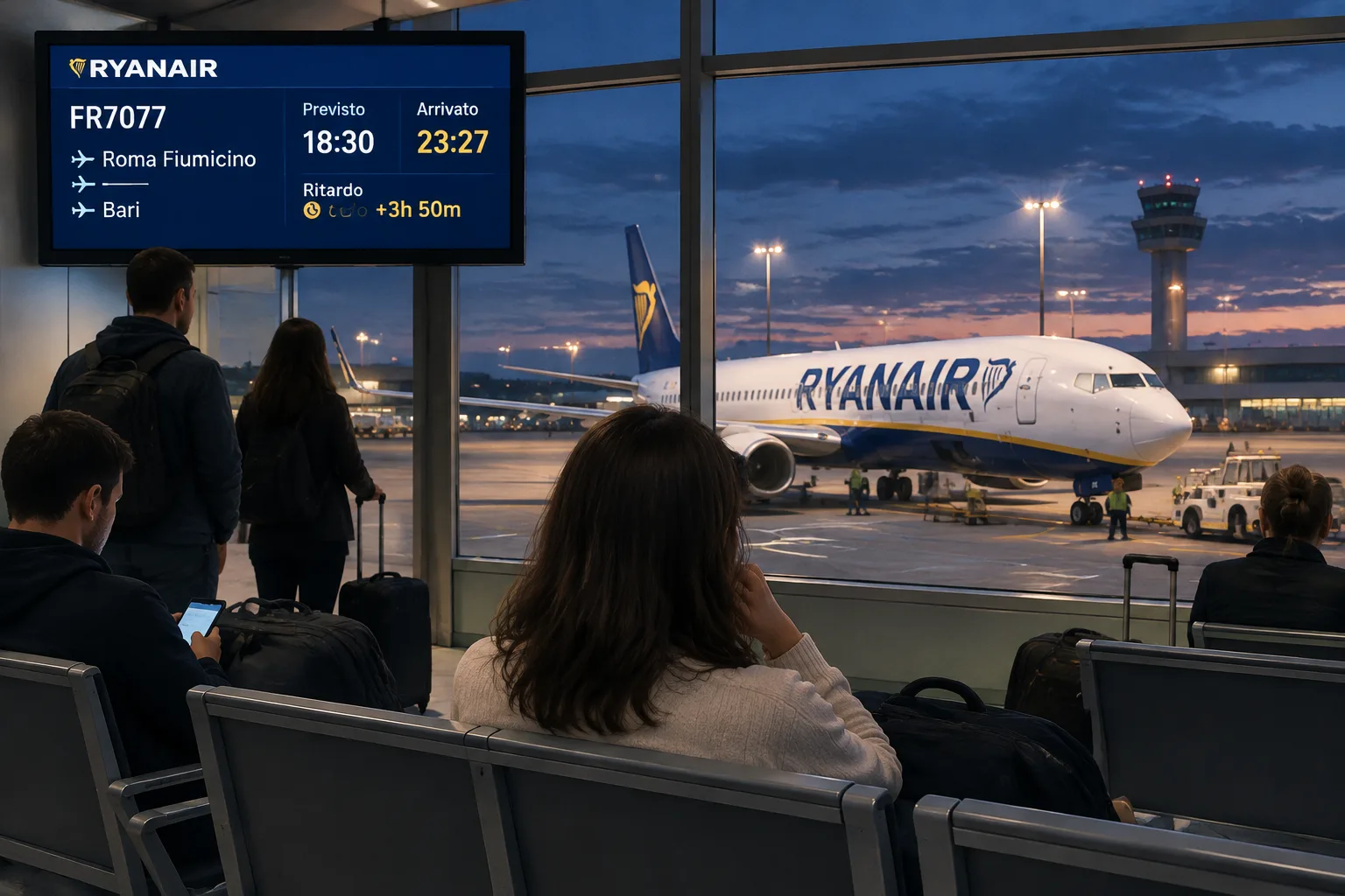 Quasi quattro ore di ritardo per il volo Ryanair Roma–Bari: oltre 180 passeggeri in attesa