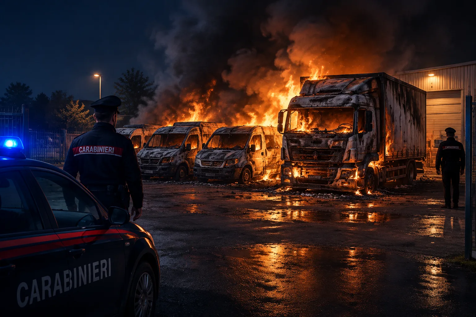 Incendio notturno a Piazzolla di Nola: quattro mezzi coinvolti in un deposito