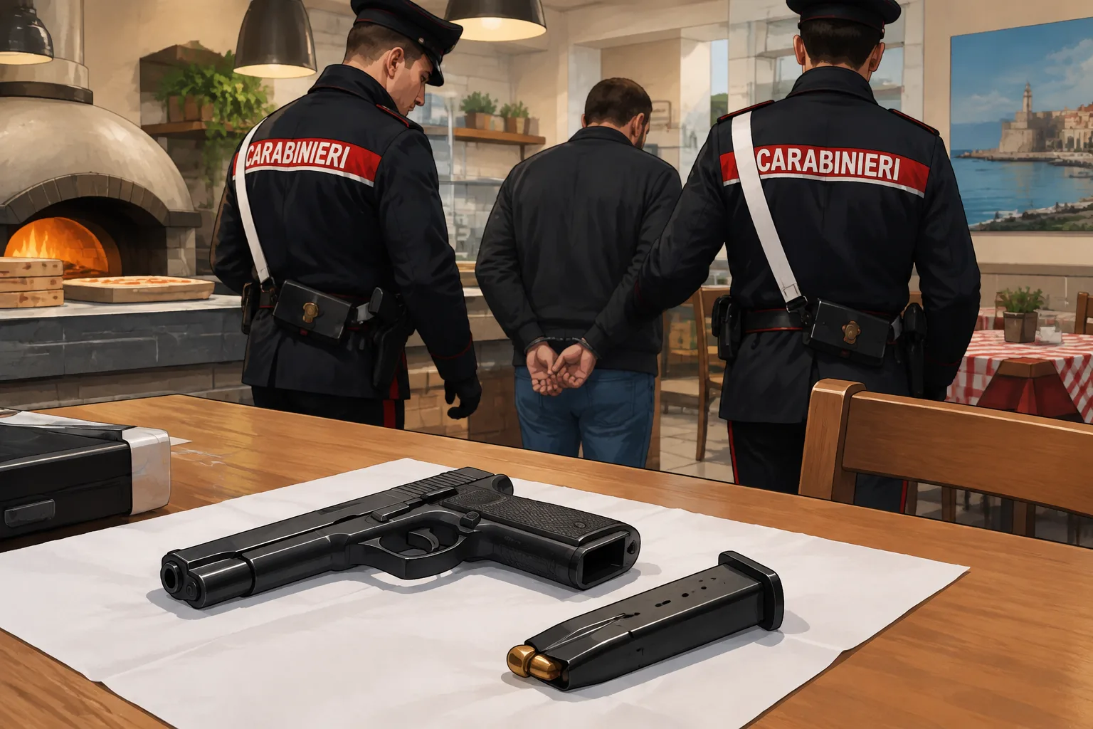 Mola di Bari: in una pizzeria i carabinieri recuperano una pistola con matricola non censita, arrestato il titolare
