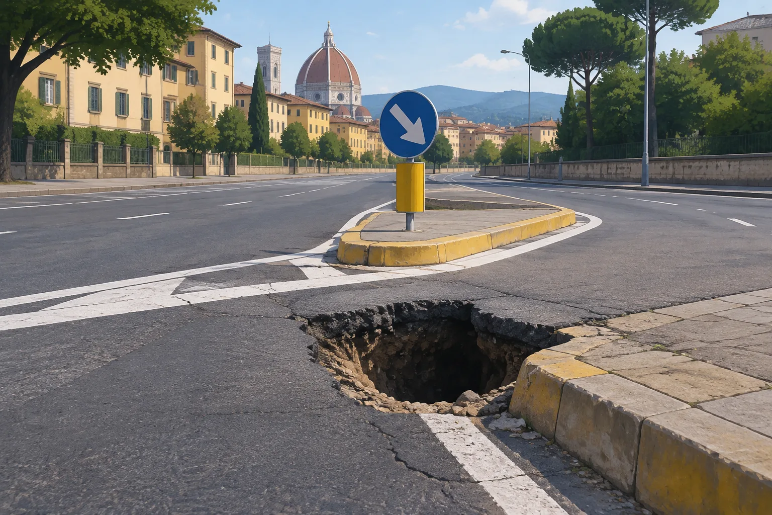 Piazza Alberti, il Comitato Rinasci-Firenze denuncia una buca profonda e carenze nella segnaletica dopo i lavori
