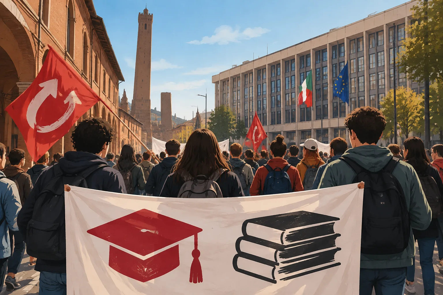 Studenti in corteo da via Zamboni alla Regione per le borse di studio negate