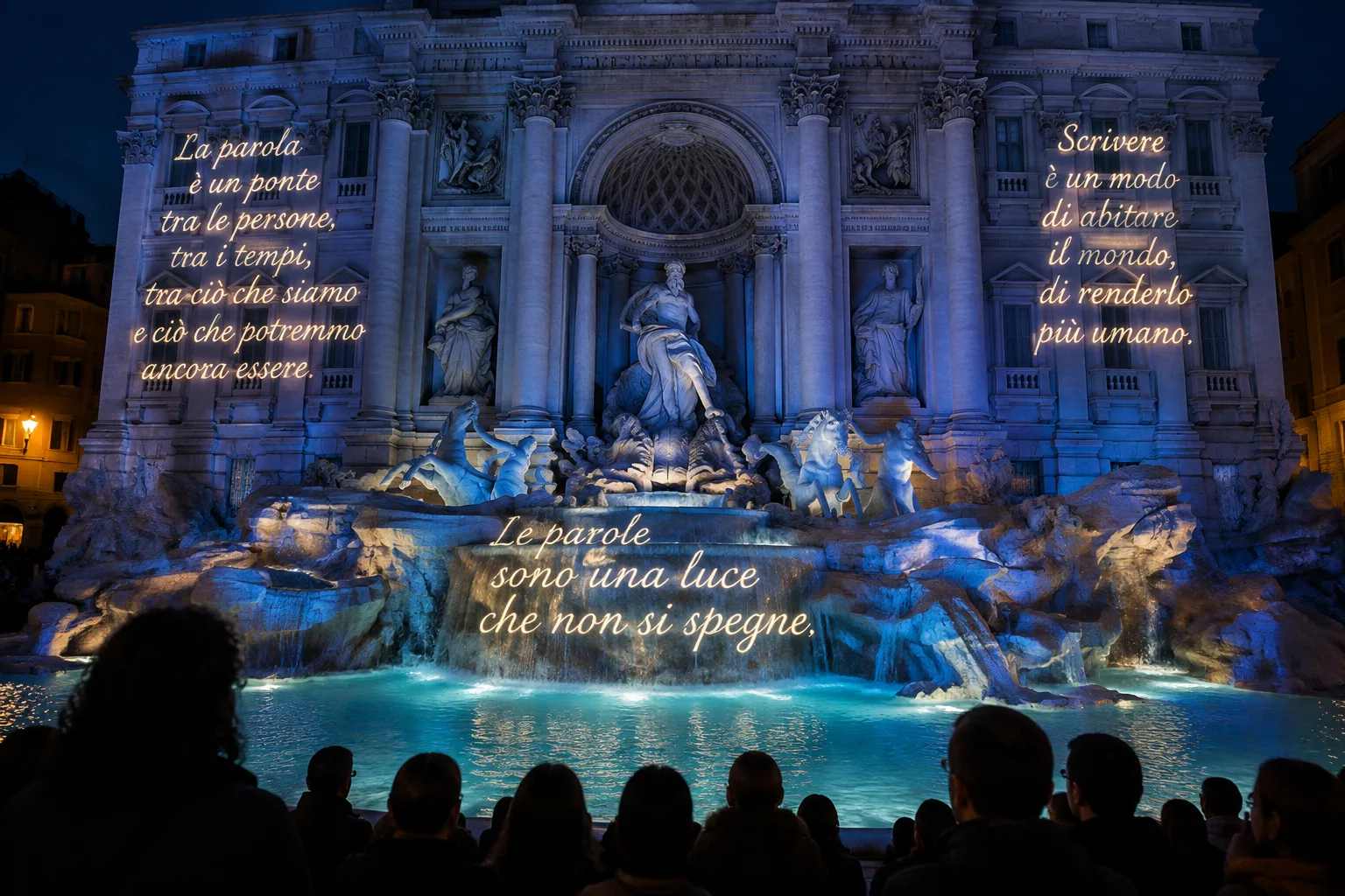 La Fontana di Trevi ospita uno spettacolo di luci con le parole di Erri De Luca