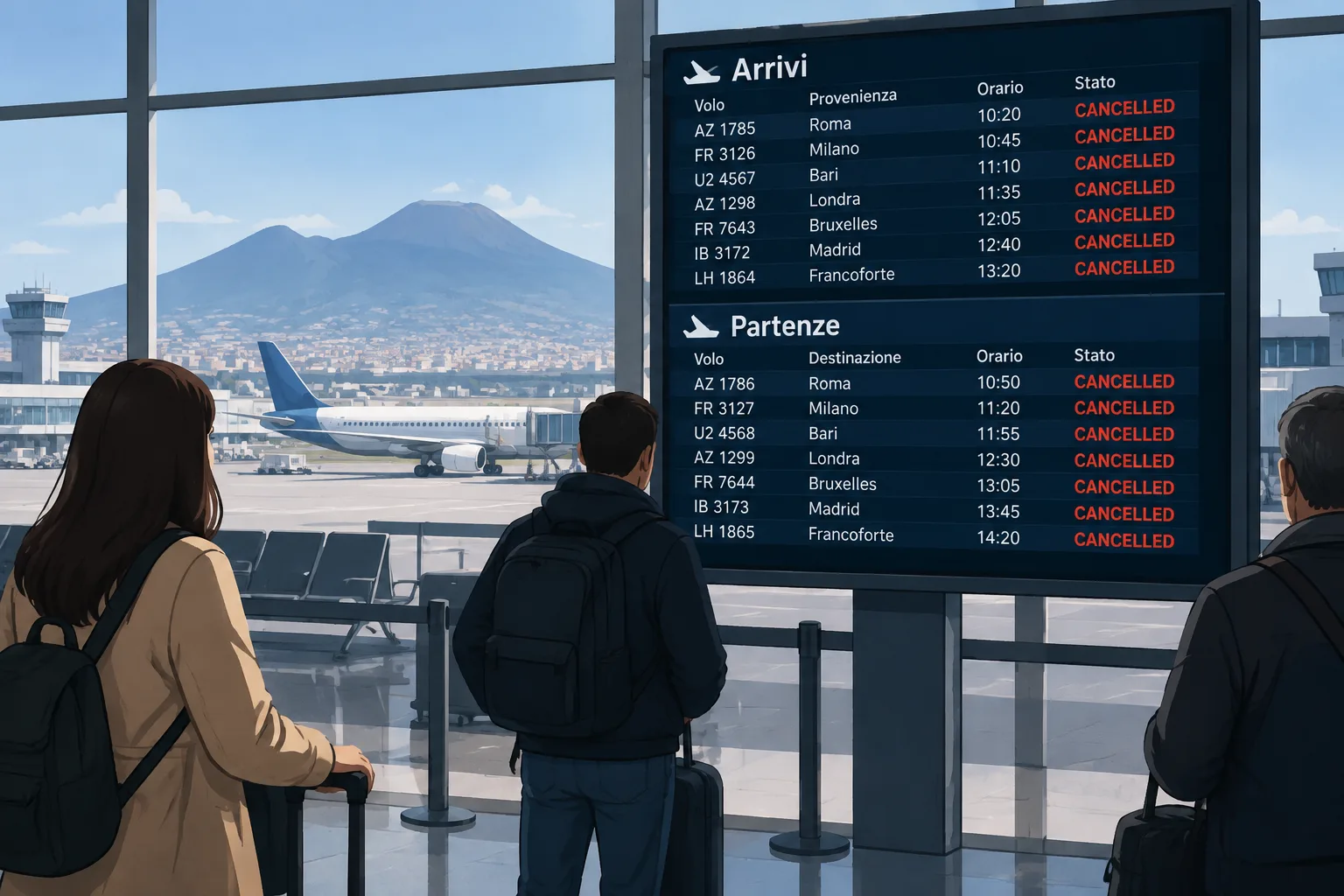 Quasi trenta voli cancellati a Capodichino per un guasto al sistema di gestione del traffico aereo
