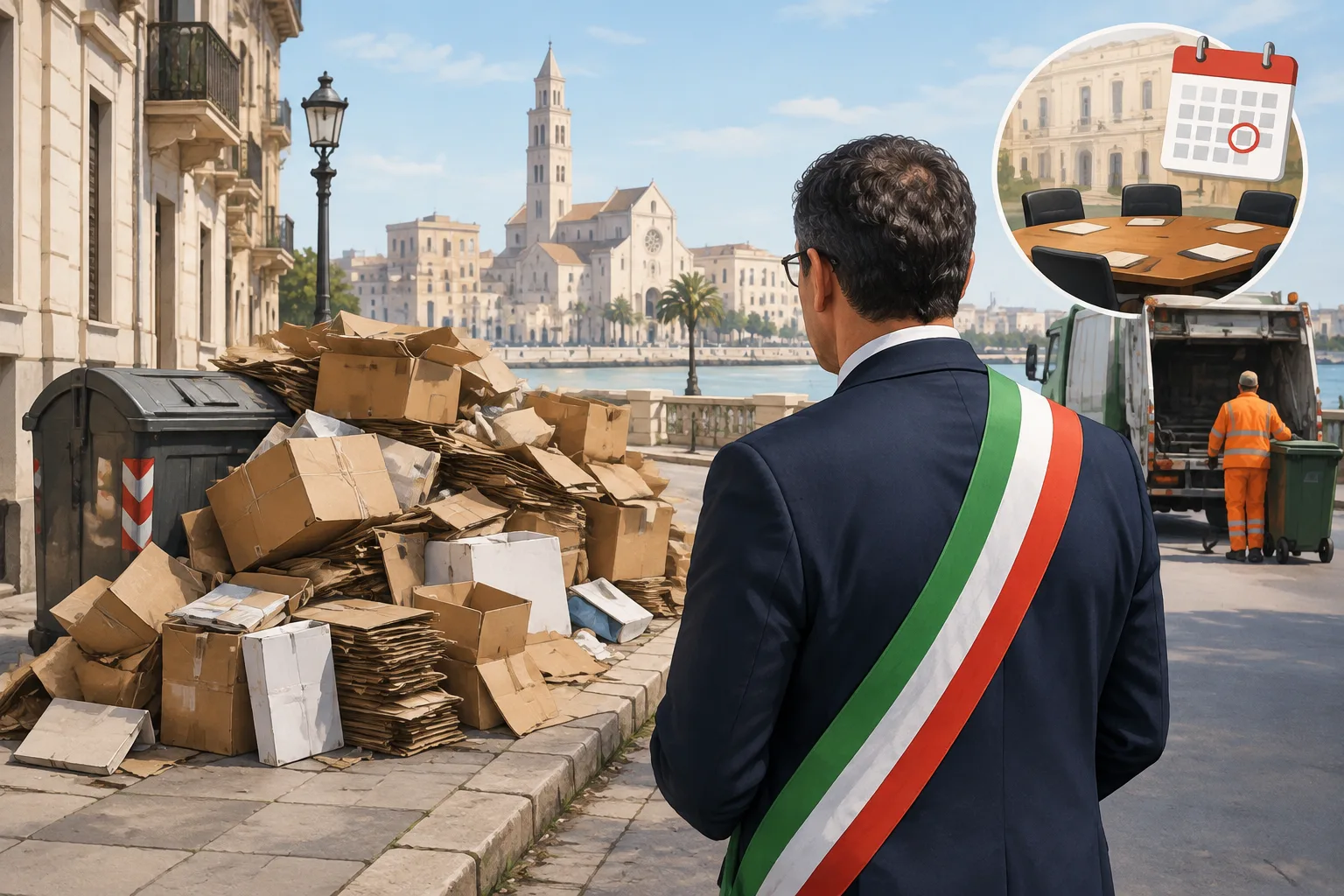 A Bari cumuli di cartoni in strada: Leccese convoca i vertici di Amiu e della ditta appaltatrice