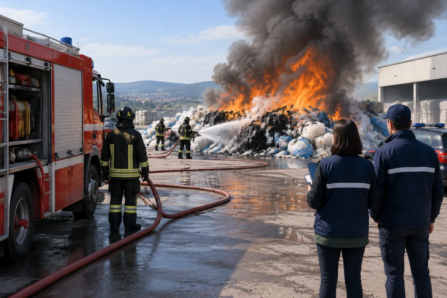 Incendio a Bastia Umbra: fiamme su materiale plastico nel piazzale di uno stabilimento