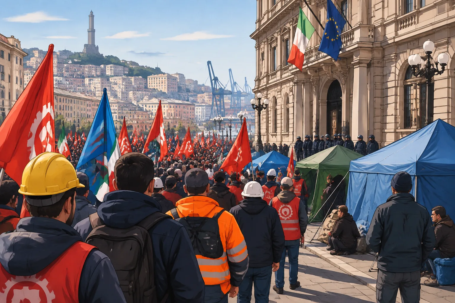 Ex Ilva a Genova: corteo, blocchi e tende sotto la Prefettura per chiedere la continuità produttiva