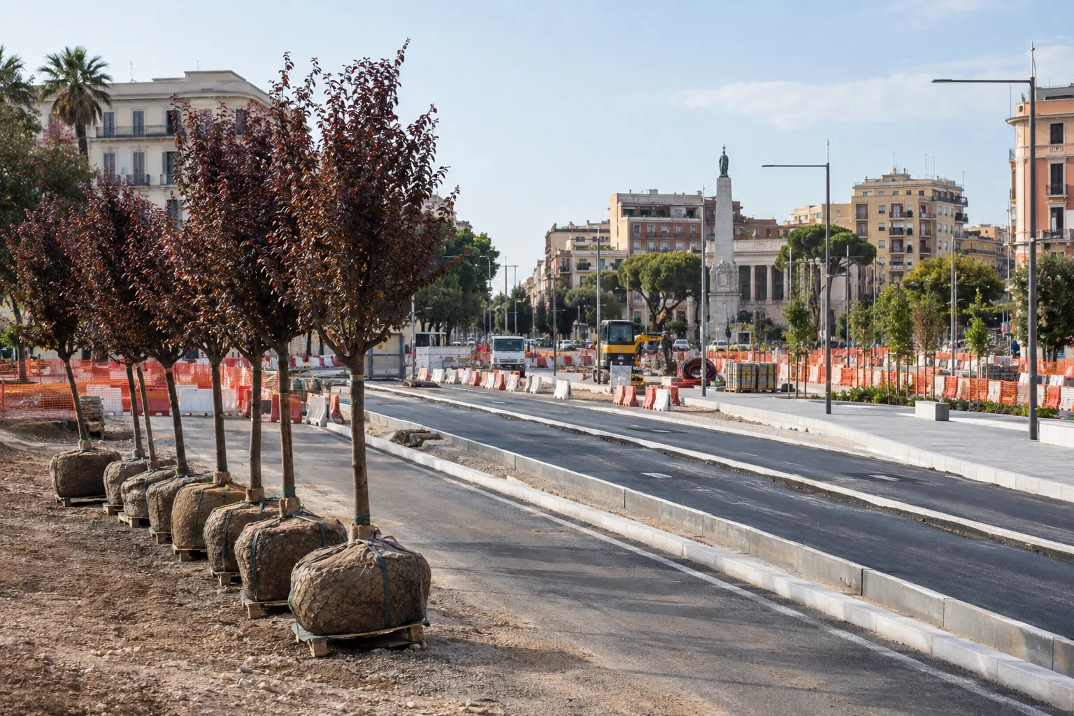 A Largo Due Giugno prendono forma le corsie riservate al Brt: concluso l’espianto temporaneo di sei alberi