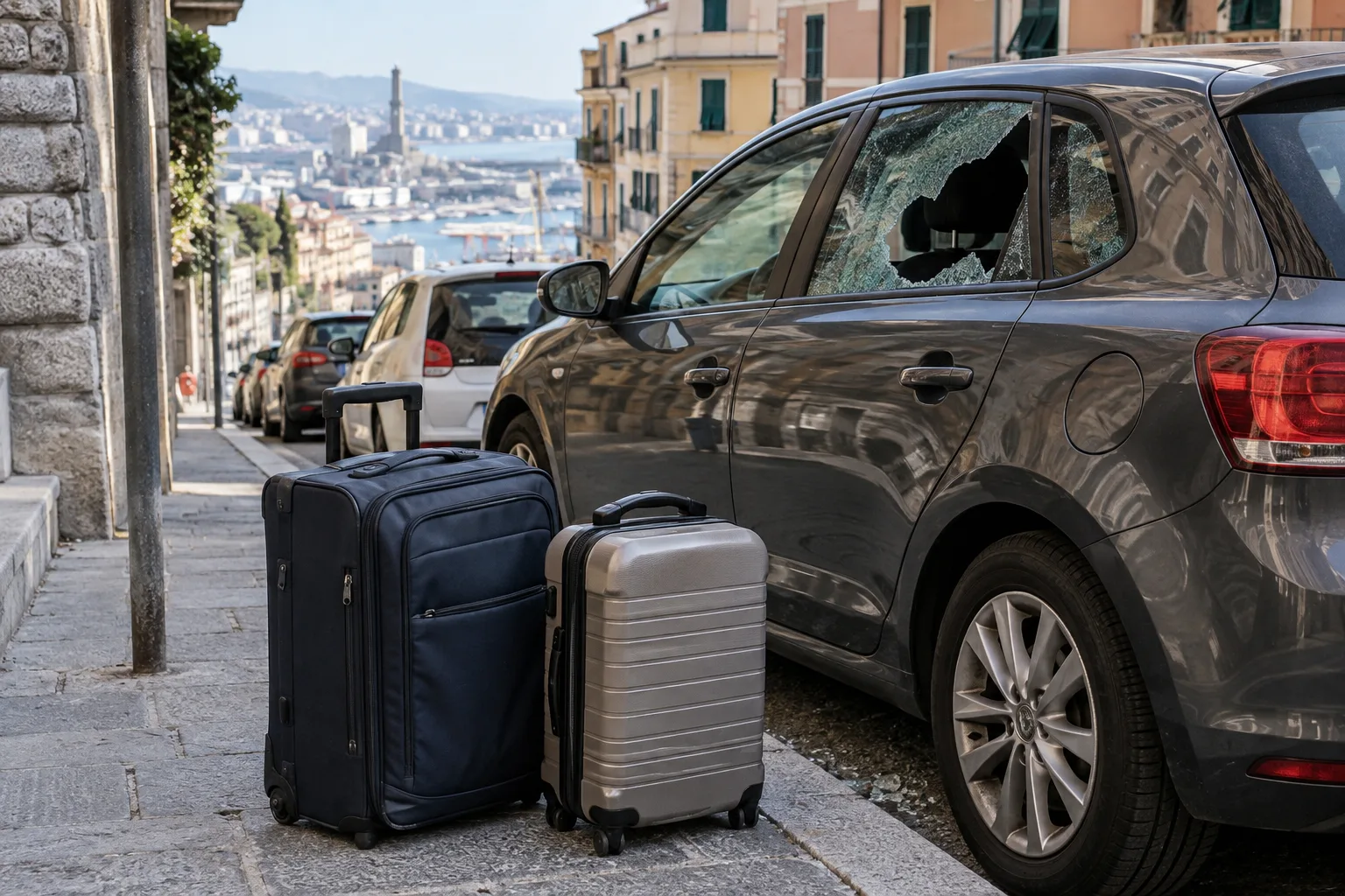 Vetri dell'auto spaccati e due valigie rubate in via Gramsci: due denunciati, refurtiva restituita