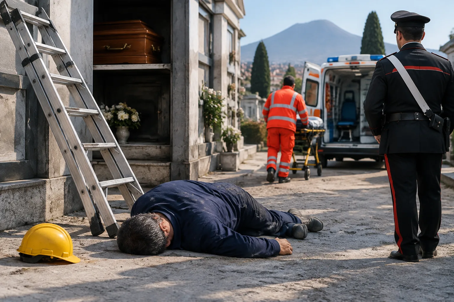 Operaio cade da una scala al cimitero di Poggiomarino: 58enne in coma all'Ospedale del Mare