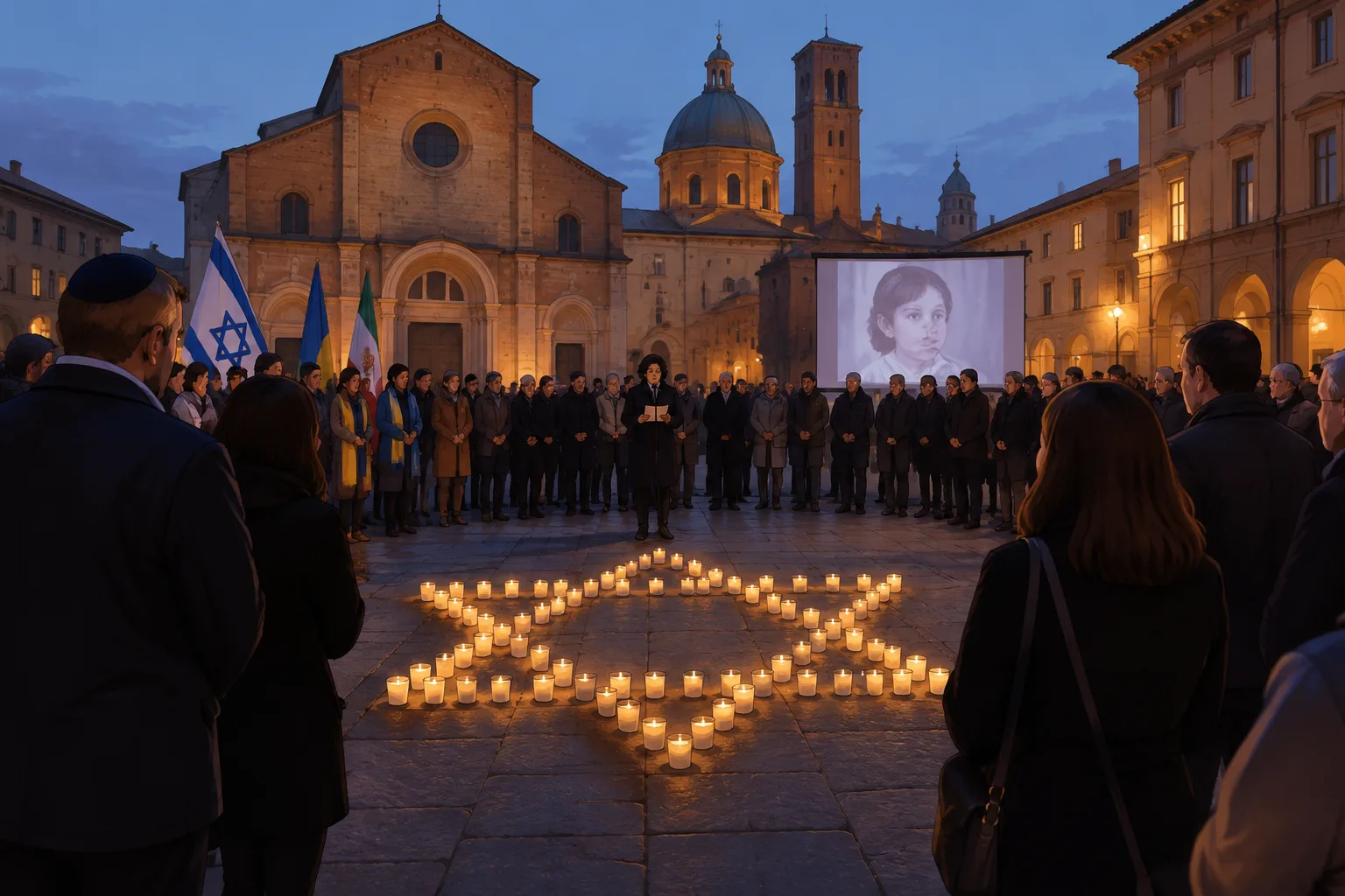 Presidio in piazza San Domenico per le vittime del 7 ottobre: una Stella di David con lumini
