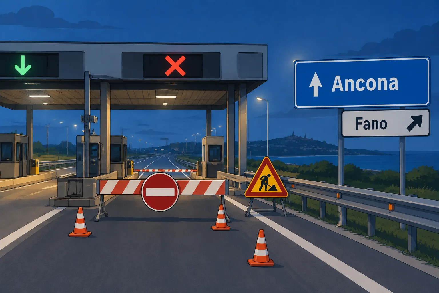 Casello di Pesaro chiuso di notte per lavori: entrata verso Ancona interrotta