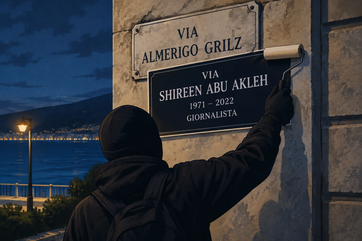 Targa di via Almerigo Grilz coperta con il nome di Shireen Abu Akleh: un reel attribuisce l'intervento ai collettivi antifascisti
