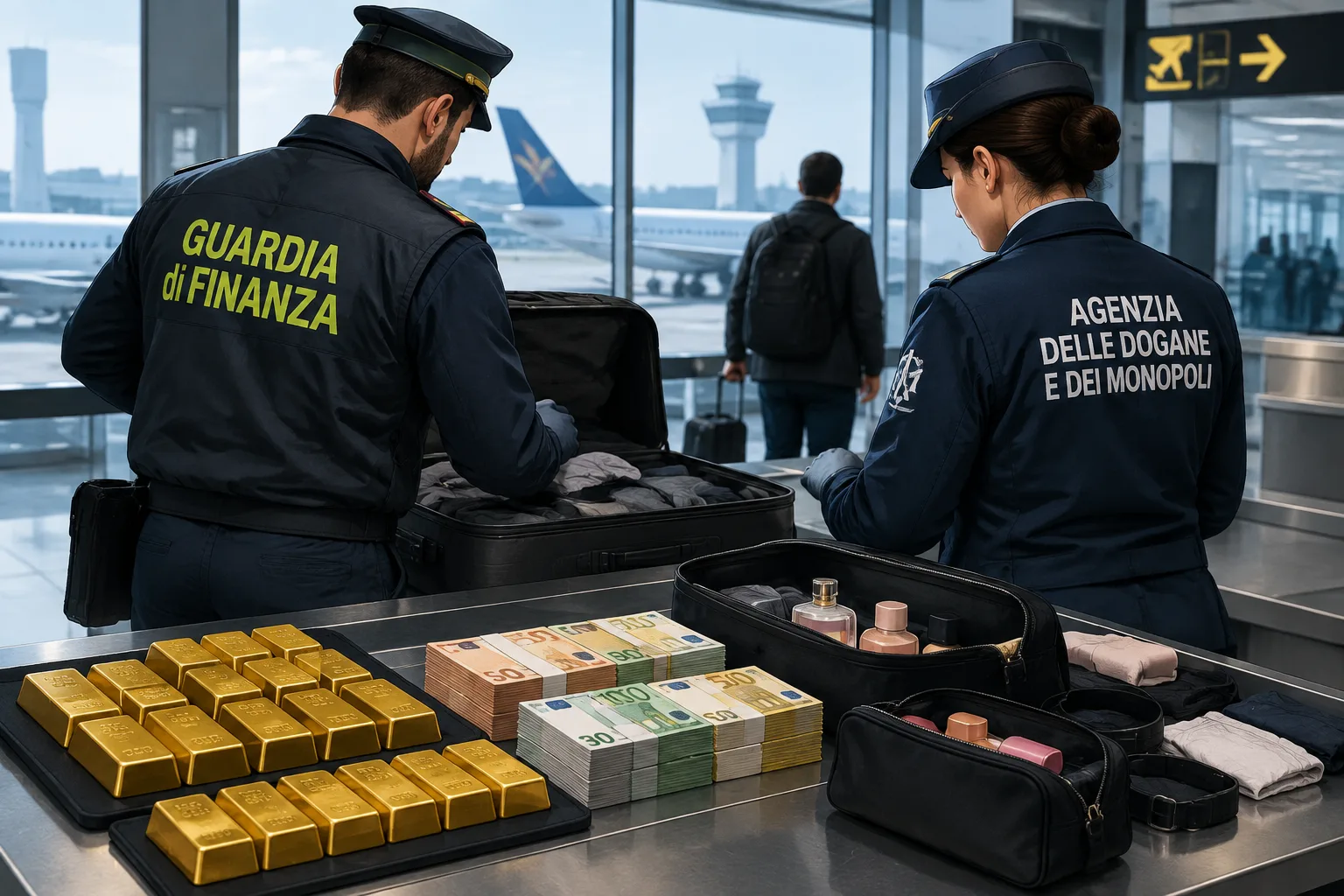 Fiumicino, quasi 97 milioni intercettati in quattro mesi: 62 kg di oro e 2,5 milioni sequestrati