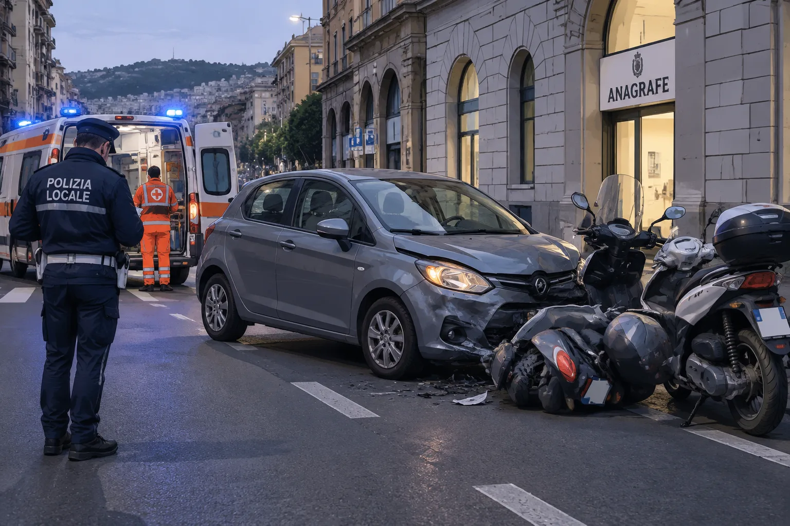 Auto urta scooter e finisce contromano in corso Torino: conducente rifiuta il ricovero