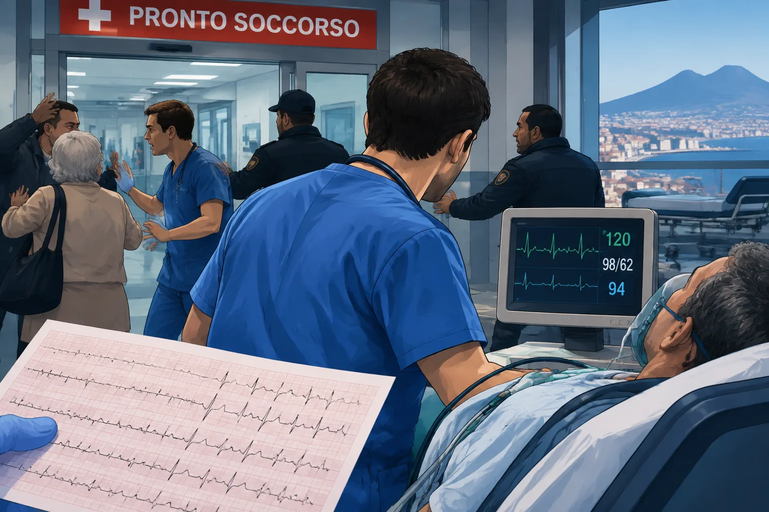 Infermiere aggredito al Vecchio Pellegrini: dopo la denuncia salva un turista con ECG STEMI