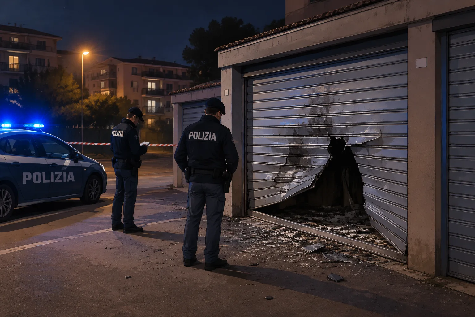 Esplosione a La Rustica: bomba carta danneggia la serranda di un box in via Bisegna